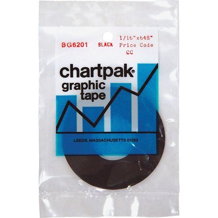 Chartpak Graphic Tape, Permanent, Self-Adhesive, 1/16"x648", Matte, Black CHABG6201M